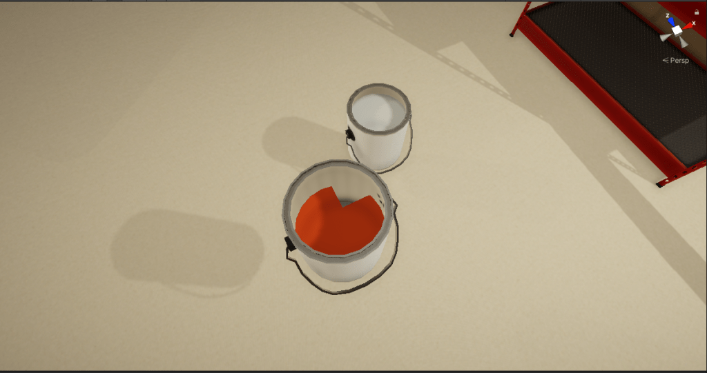 Two buckets of paint next to each other, one white, one orange. The orange has a transparent shape clipping into it, revealing the empty bucket below.