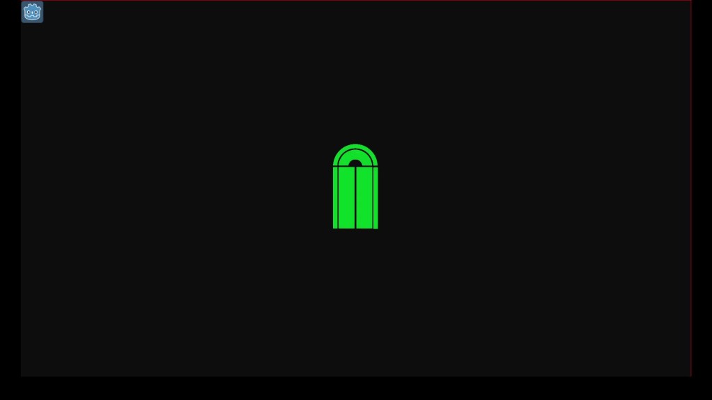 Icon shaped like a lime green, arched doorway against a black screen.