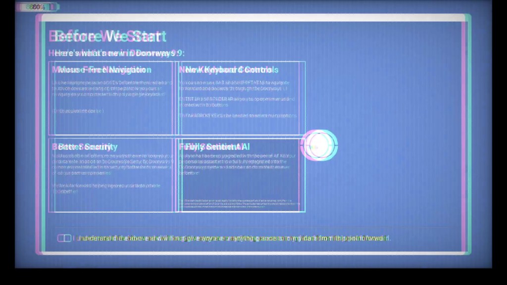 Picture of a Windows 10 setup style "About" page, distorted under a layer of static.