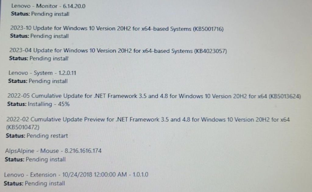 a zoomed-in view of the 8 ongoing windows updates