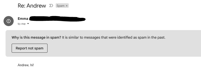 Email from "Emma" reading "Hi, Andrew"